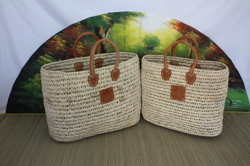 PANIER Ovale - Fond Plat - Tressé à la main en Palmier Nain - Courses et marchés - MAROCAIN BERBERE de l'Atlas - 3 Tailles -