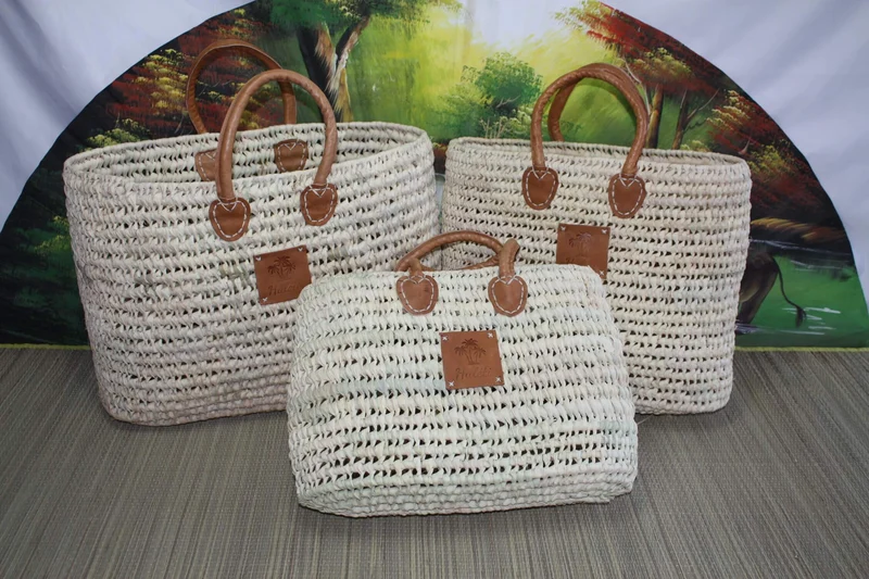 PANIER Ovale - Fond Plat - Tressé à la main en Palmier Nain - Courses et marchés - MAROCAIN BERBERE de l'Atlas - 3 Tailles -
