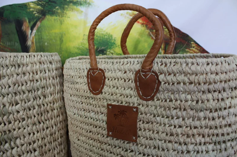 PANIER Ovale - Fond Plat - Tressé à la main en Palmier Nain - Courses et marchés - MAROCAIN BERBERE de l'Atlas - 3 Tailles -