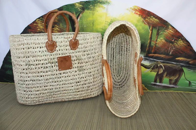 PANIER Ovale - Fond Plat - Tressé à la main en Palmier Nain - Courses et marchés - MAROCAIN BERBERE de l'Atlas - 3 Tailles -