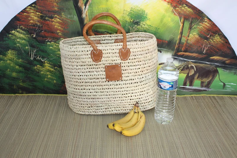 PANIER Ovale - Fond Plat - Tressé à la main en Palmier Nain - Courses et marchés - MAROCAIN BERBERE de l'Atlas - 3 Tailles -