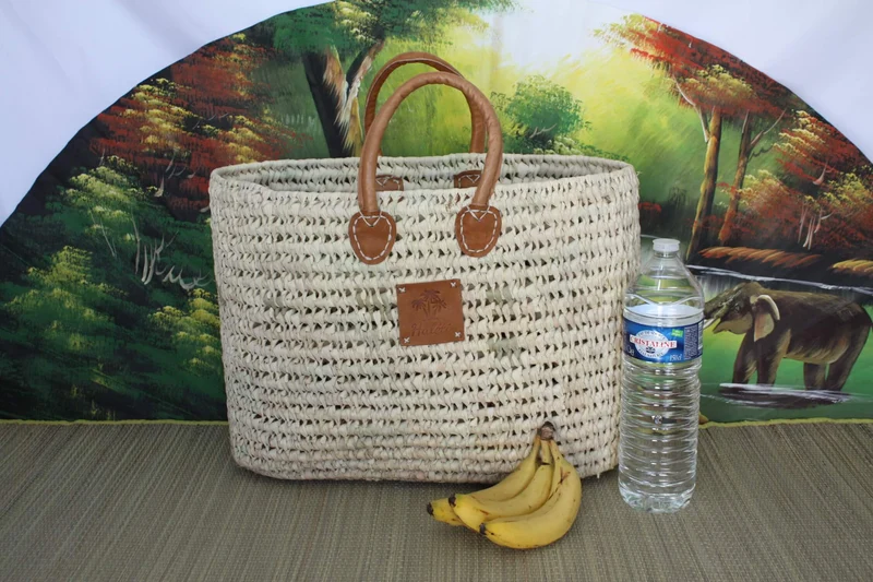 PANIER Ovale - Fond Plat - Tressé à la main en Palmier Nain - Courses et marchés - MAROCAIN BERBERE de l'Atlas - 3 Tailles -