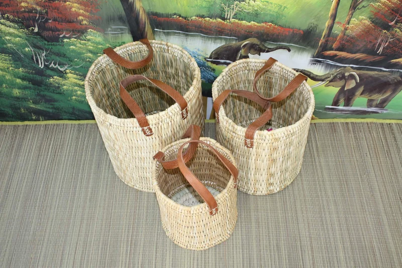 Panier Rond ou Corbeille de rangement - Tressé en JONC - FABRICATION à la MAIN - osier rotin -
