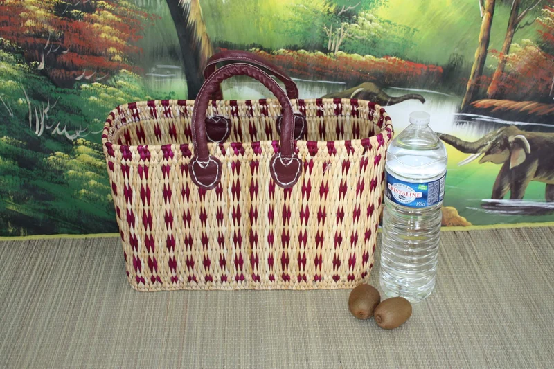 Panier à courses rotin souple - Naturel & Rose - 3 Tailles - Tressé en Jonc Roseau Osier Paille
