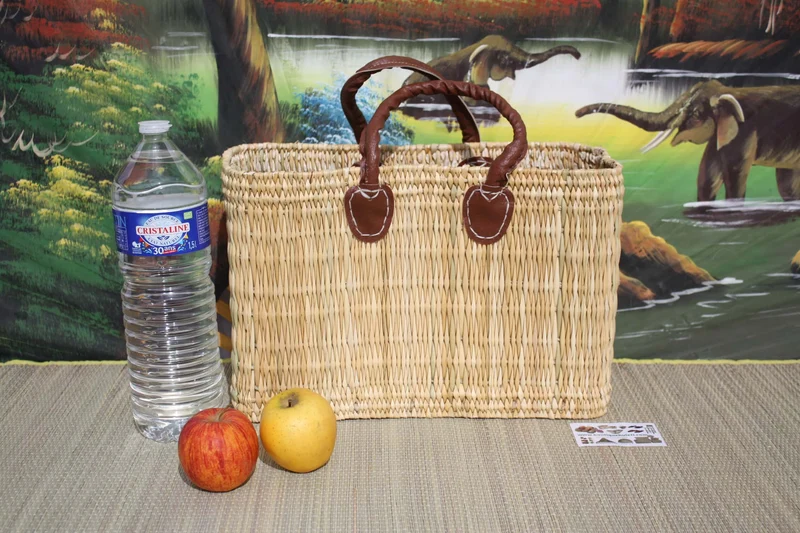 Panier à courses coloris naturel - Tressé main en jonc - Sac marchés osier rotin - Cabas Marocain - 3 Tailles