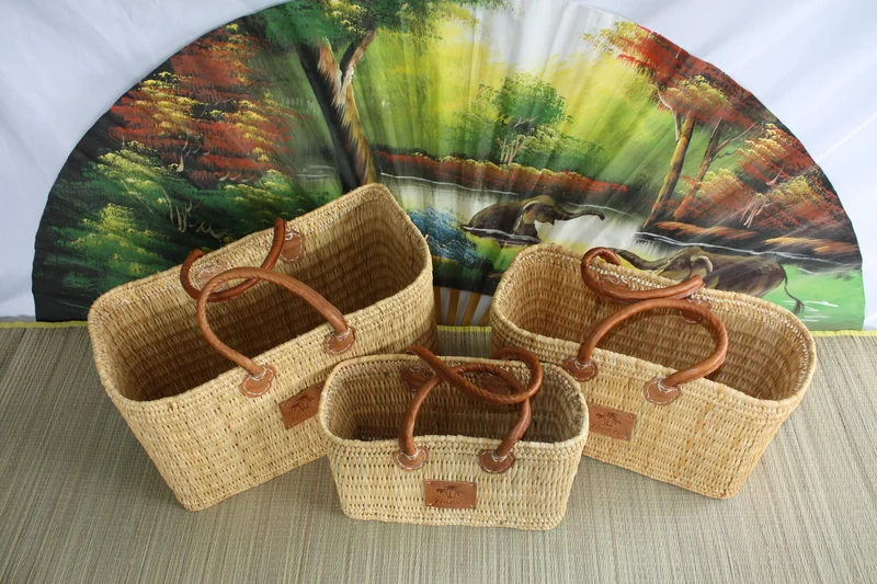 Superbe sac cabas Panier en Jonc MAROCAIN - 3 tailles - idéal courses , marchés , travail , plage ... NATUREL & CUIR