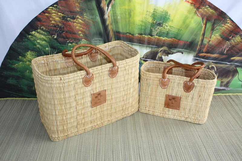 Superbe sac cabas Panier en Jonc MAROCAIN - 3 tailles - idéal courses , marchés , travail , plage ... NATUREL & CUIR