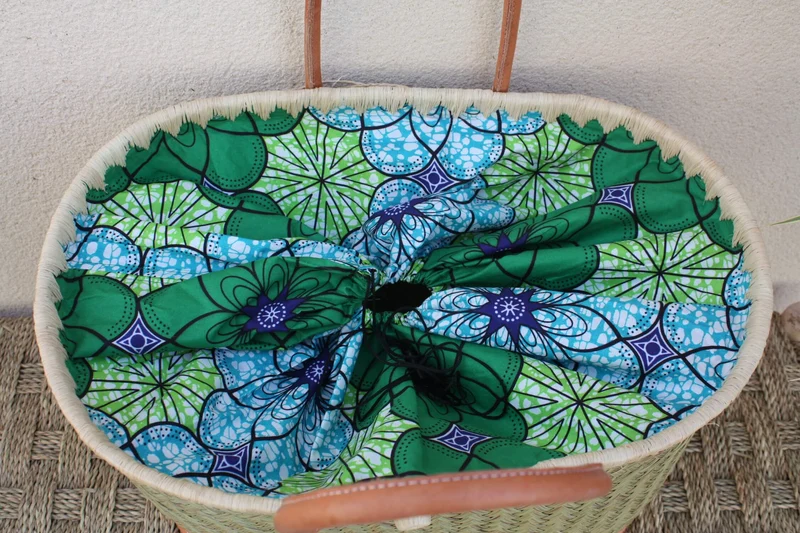MAGNIFIQUE Panier sac cabas - idéal marchés, courses, travail, plage... Tissu WAX africain moderne - 3 TAILLES au choix