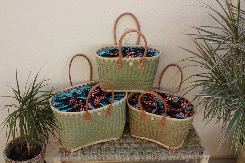 MAGNIFIQUE Panier sac cabas - Pochon tissu Bleu & Rouge WAX africain - 3 TAILLES - marchés, courses, plage...