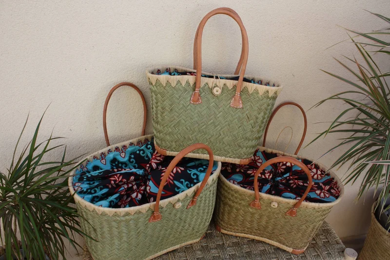MAGNIFIQUE Panier sac cabas - Pochon tissu Bleu & Rouge WAX africain - 3 TAILLES - marchés, courses, plage...