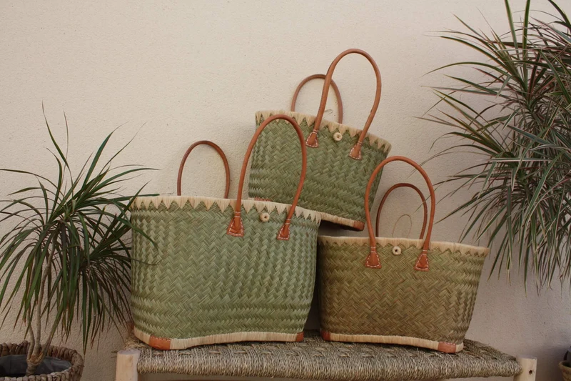 MAGNIFIQUE Panier sac cabas - Pochon tissu Bleu & Rouge WAX africain - 3 TAILLES - marchés, courses, plage...
