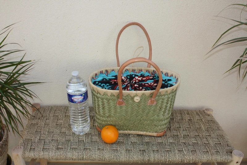 MAGNIFIQUE Panier sac cabas - Pochon tissu Bleu & Rouge WAX africain - 3 TAILLES - marchés, courses, plage...