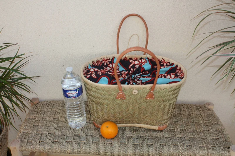 MAGNIFIQUE Panier sac cabas - Pochon tissu Bleu & Rouge WAX africain - 3 TAILLES - marchés, courses, plage...