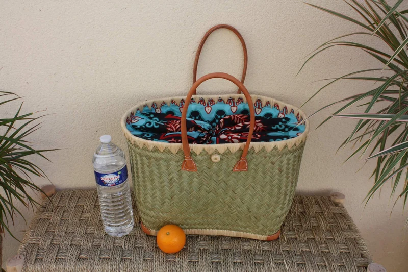 MAGNIFIQUE Panier sac cabas - Pochon tissu Bleu & Rouge WAX africain - 3 TAILLES - marchés, courses, plage...