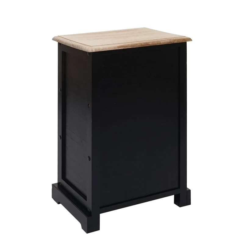 Commode meuble de rangement avec 3 tiroirs en bois noir et rotin 63x40x28 cm 04_0006510