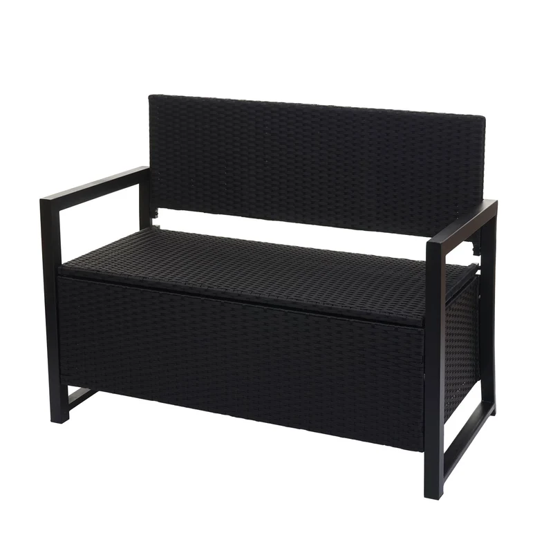 Banc de jardin 2 places en polyrotin anthracite avec compartiment de rangement coussin d'assise gris 04_0004189