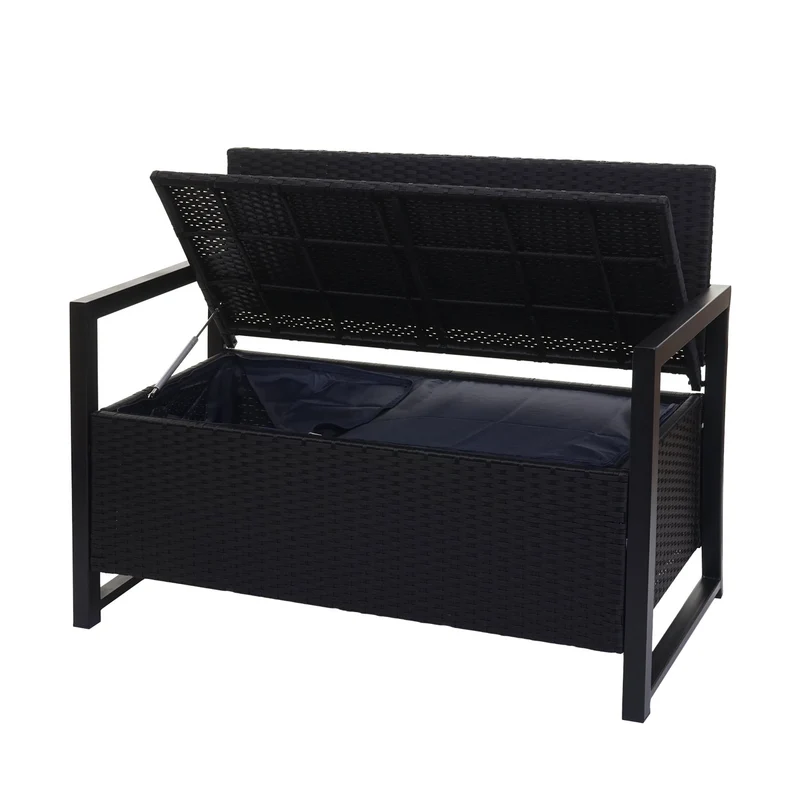 Banc de jardin 2 places en polyrotin anthracite avec compartiment de rangement coussin d'assise gris 04_0004189