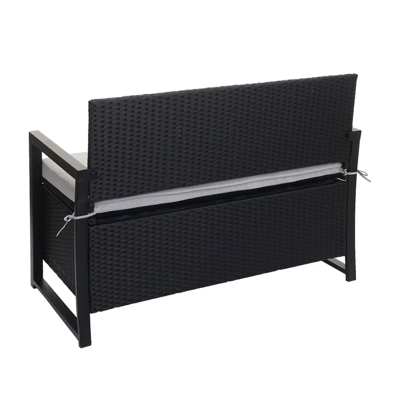 Banc de jardin 2 places en polyrotin anthracite avec compartiment de rangement coussin d'assise gris 04_0004189