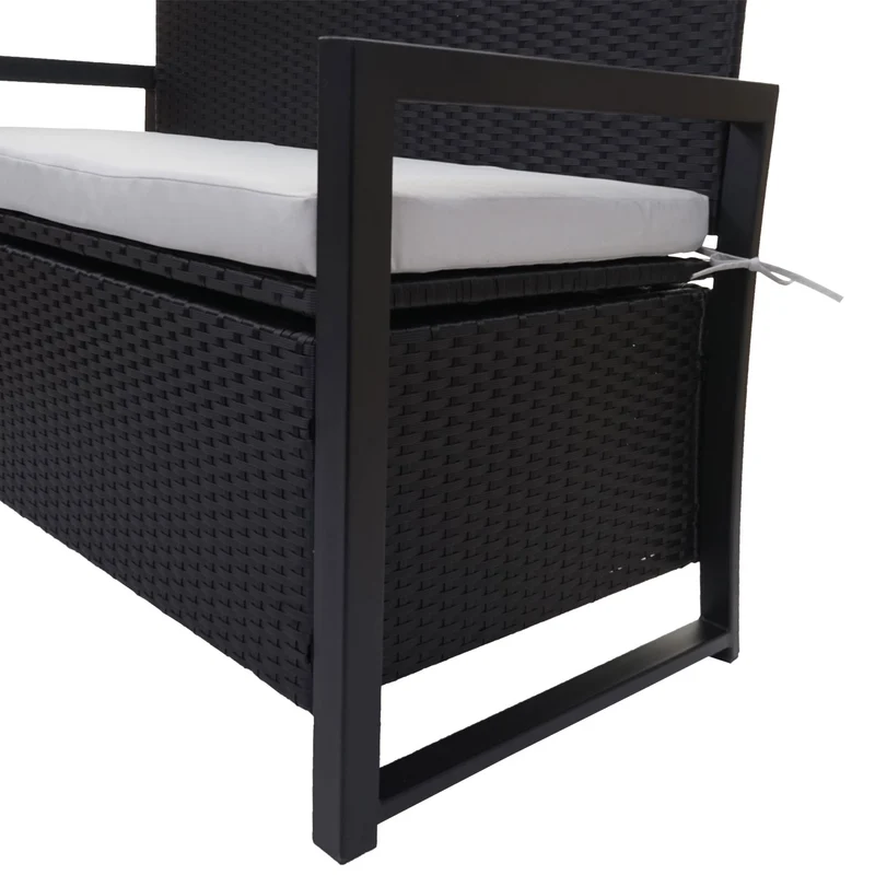 Banc de jardin 2 places en polyrotin anthracite avec compartiment de rangement coussin d'assise gris 04_0004189
