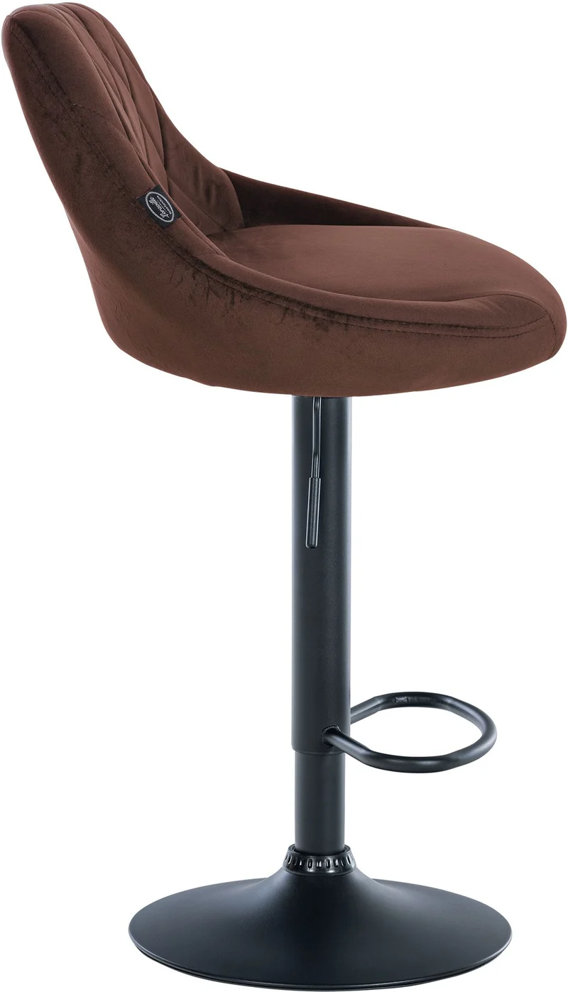 Tabouret de bar en velours marron coutures décoratives pivotant support métal noir TDB10667
