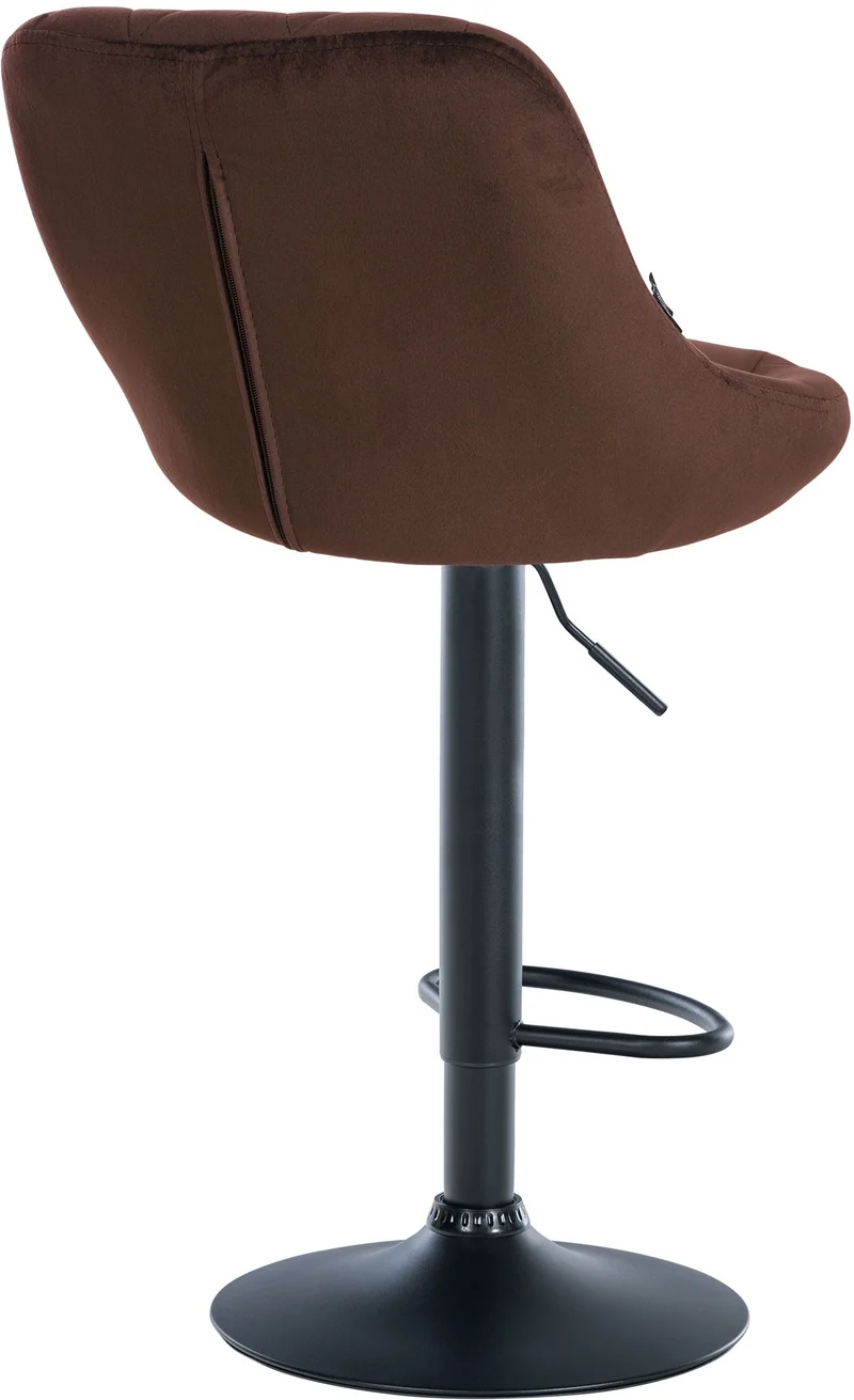 Tabouret de bar en velours marron coutures décoratives pivotant support métal noir TDB10667