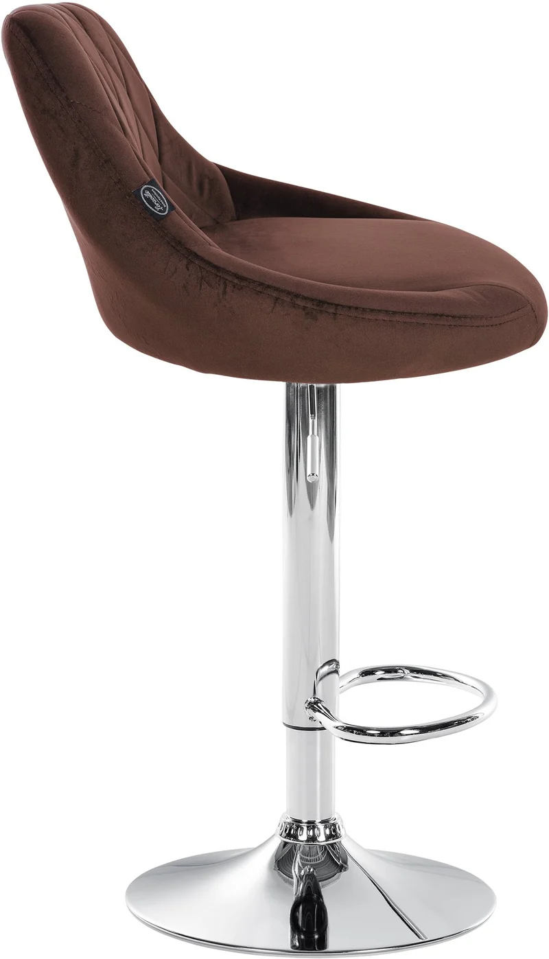 Tabouret de bar en velours marron coutures décoratives pivotant support métal chromé TDB10674