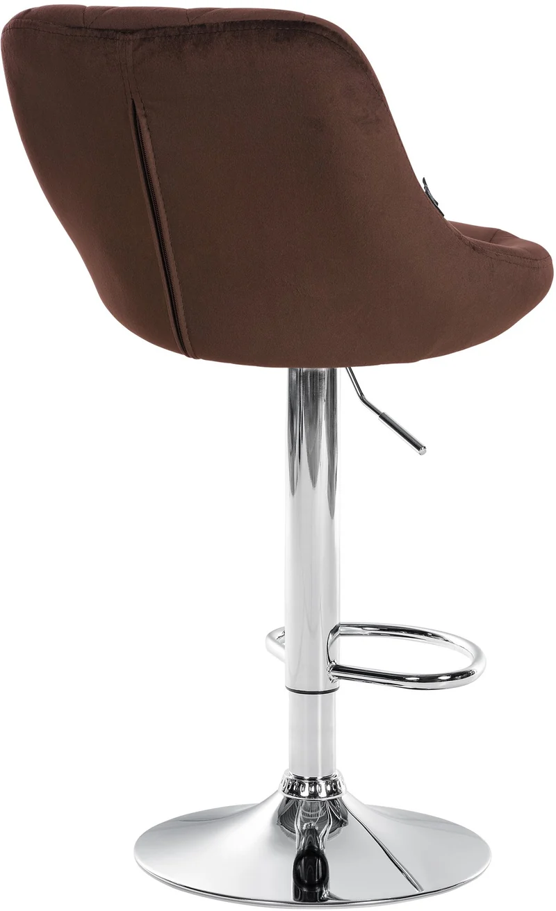 Tabouret de bar en velours marron coutures décoratives pivotant support métal chromé TDB10674