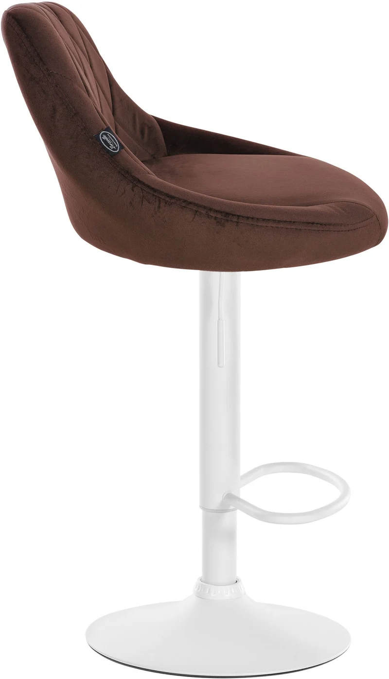 Tabouret de bar en velours marron coutures décoratives pivotant support métal blanc TDB10663