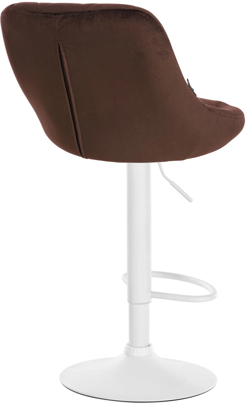 Tabouret de bar en velours marron coutures décoratives pivotant support métal blanc TDB10663