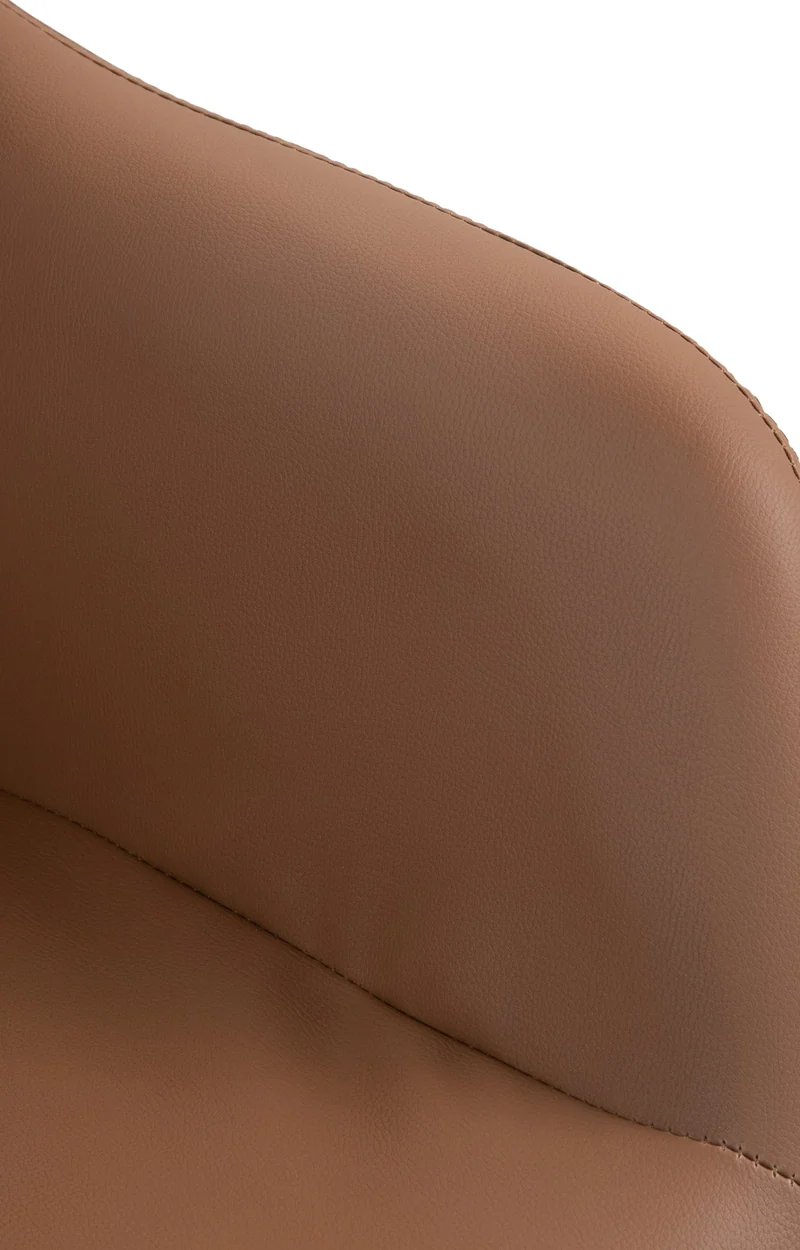 Tabouret de bar chaise haute x1 fonction rotation 360° en PVC marron clair avec coutures décoratives piètement métal noir 10_0005263