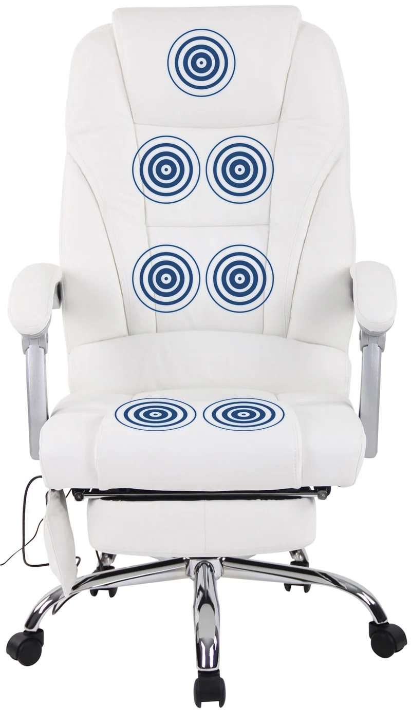 Fauteuil de bureau avec fonction massage et repose-pieds ajustables en véritable cuir blanc 10_0002576