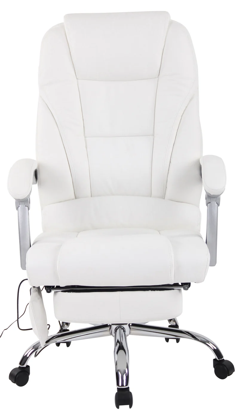 Fauteuil de bureau avec fonction massage et repose-pieds ajustables en véritable cuir blanc 10_0002576