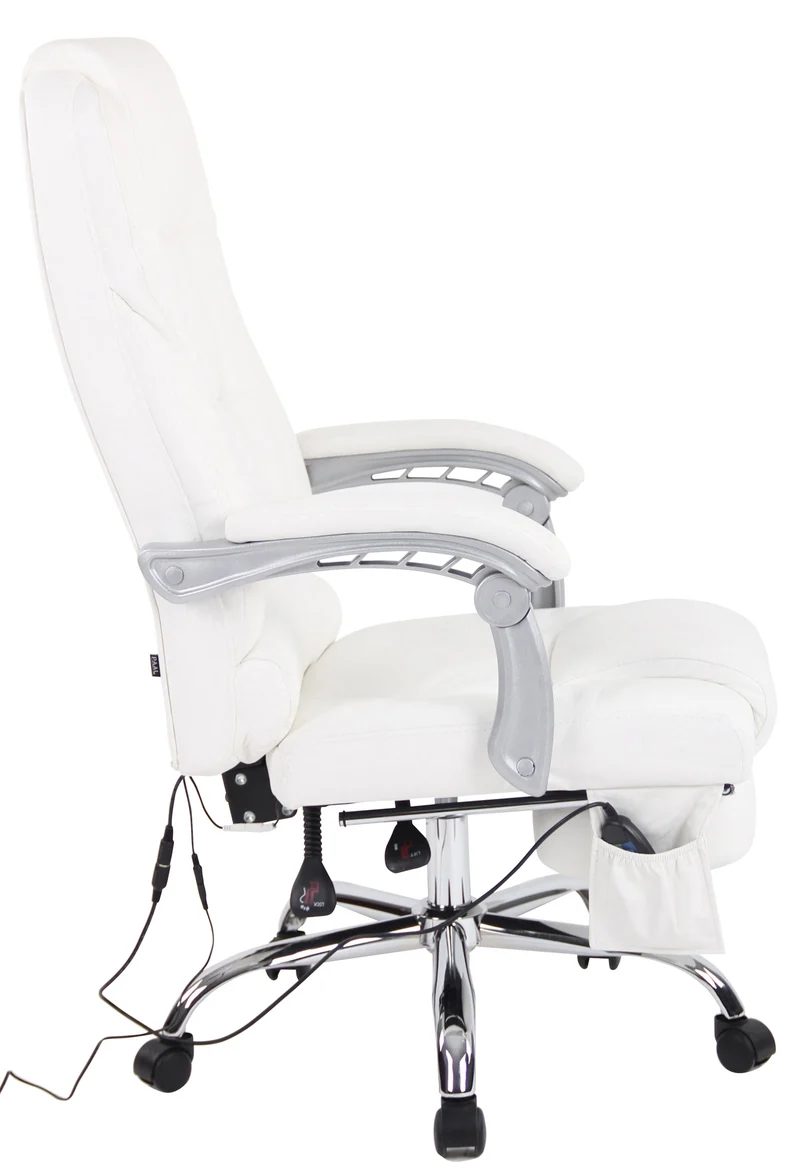 Fauteuil de bureau avec fonction massage et repose-pieds ajustables en véritable cuir blanc 10_0002576