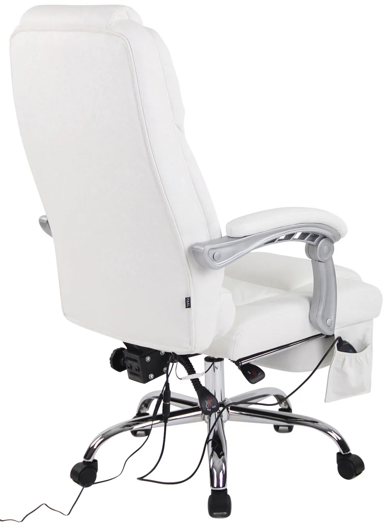 Fauteuil de bureau avec fonction massage et repose-pieds ajustables en véritable cuir blanc 10_0002576