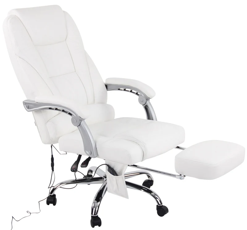 Fauteuil de bureau avec fonction massage et repose-pieds ajustables en véritable cuir blanc 10_0002576