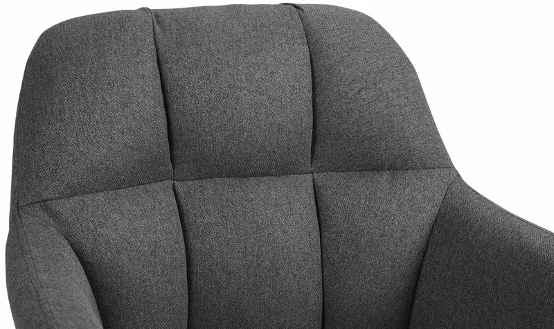 Tabouret de bar chaise haute x1 fonction rotation 360° en tissu gris foncé avec coutures décoratives piètement métal noir 10_0005279