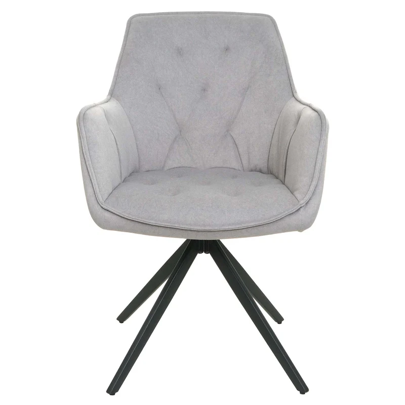 Lot de 2 chaises de salle à manger fauteuils pivotants 180° avec accoudoirs rembourrage épais design moderne tissu gris clair et métal 04_0007375