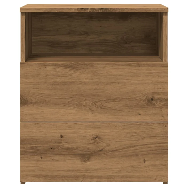 Lot de 2 tables de chevet avec deux tiroirs et compartiment ouvert 50 x 32 x 60 cm bois d'ingénierie couleur chêne DEC035054