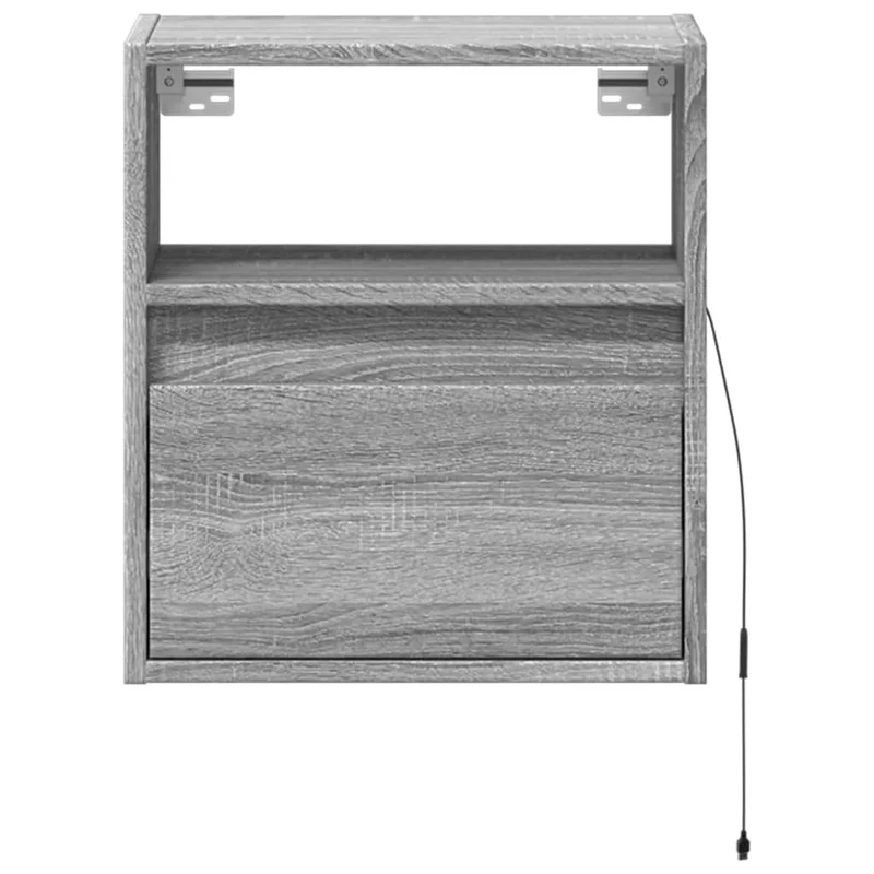 Table de chevet murale avec lumières LED avec tiroir 41 x 31 x 45 cm bois d'ingénierie gris DEC034214