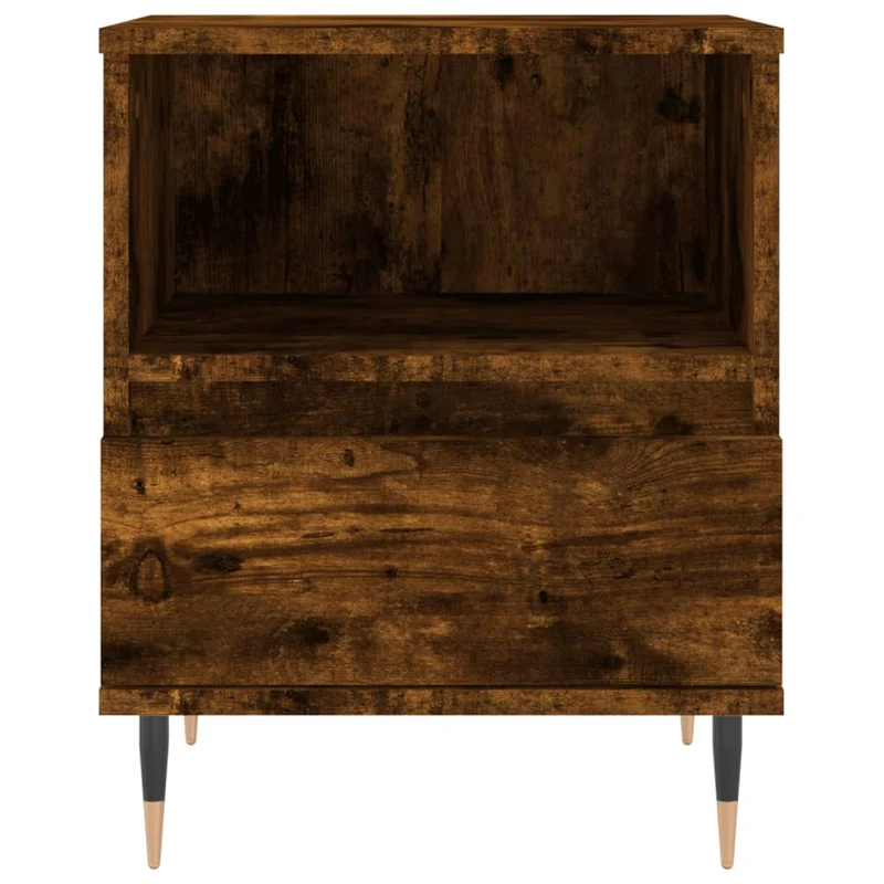Table de chevet avec tiroir et compartiment ouvert 40 x 35 x 50 cm bois d’ingénierie marron et métal DEC033584