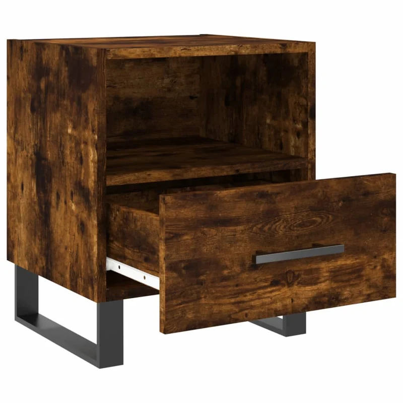 Table de chevet avec tiroir et compartiment ouvert 40 x 35 x 47,5 cm bois d’ingénierie marron et fer DEC033579