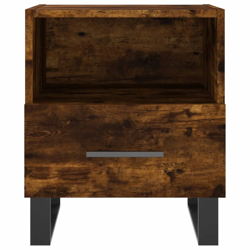 Table de chevet avec tiroir et compartiment ouvert 40 x 35 x 47,5 cm bois d’ingénierie marron et fer DEC033579