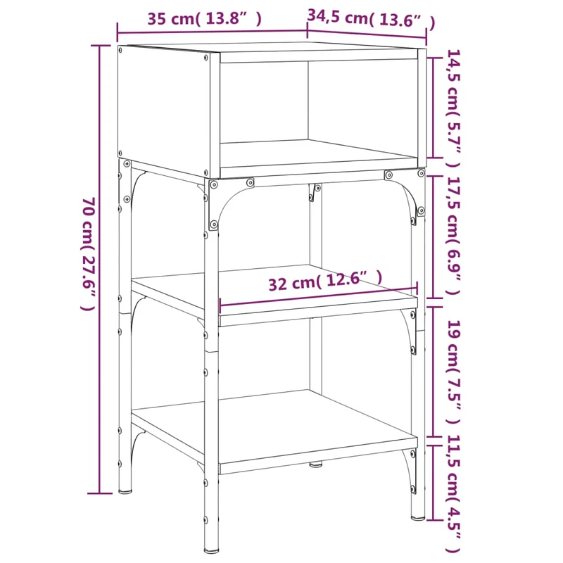 Lot de 2 tables de chevet avec étagères et compartiment ouvert 35 x 34,5 x 70 cm bois d'ingénierie noir et fer DEC035472