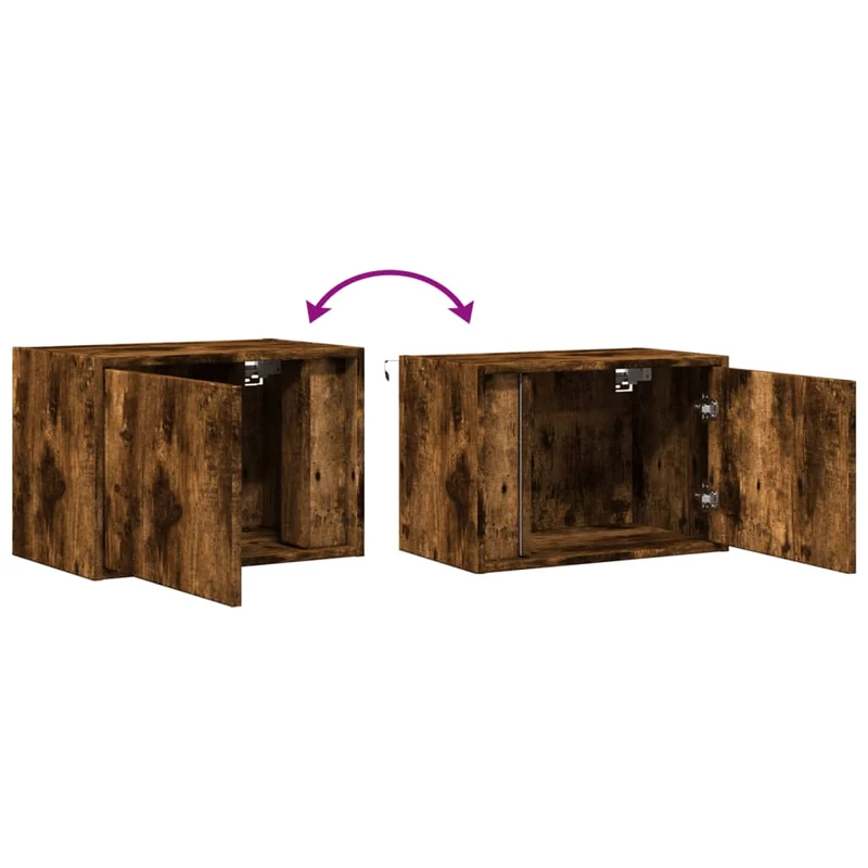 Table de chevet murale avec lumières LED avec compartiment avec porte 50 x 31 x 35 cm bois d'ingénierie marron DEC034176
