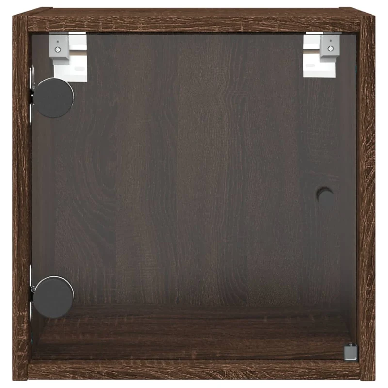 Table de chevet murale avec porte vitrée 35 x 37 x 35 cm bois d'ingénierie maron DEC033269