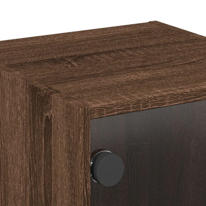Table de chevet murale avec porte vitrée 35 x 37 x 35 cm bois d'ingénierie maron DEC033269
