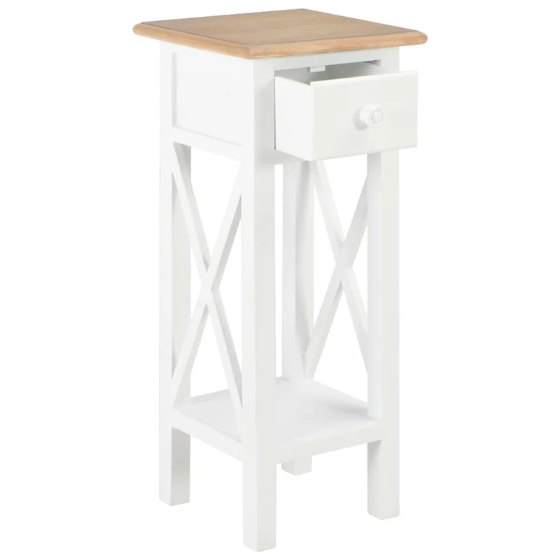 Table d'appoint support de plante avec tiroir et étagère 27 x 27 x 65,5 cm MDF + bois de pin blanc et marron DEC032345