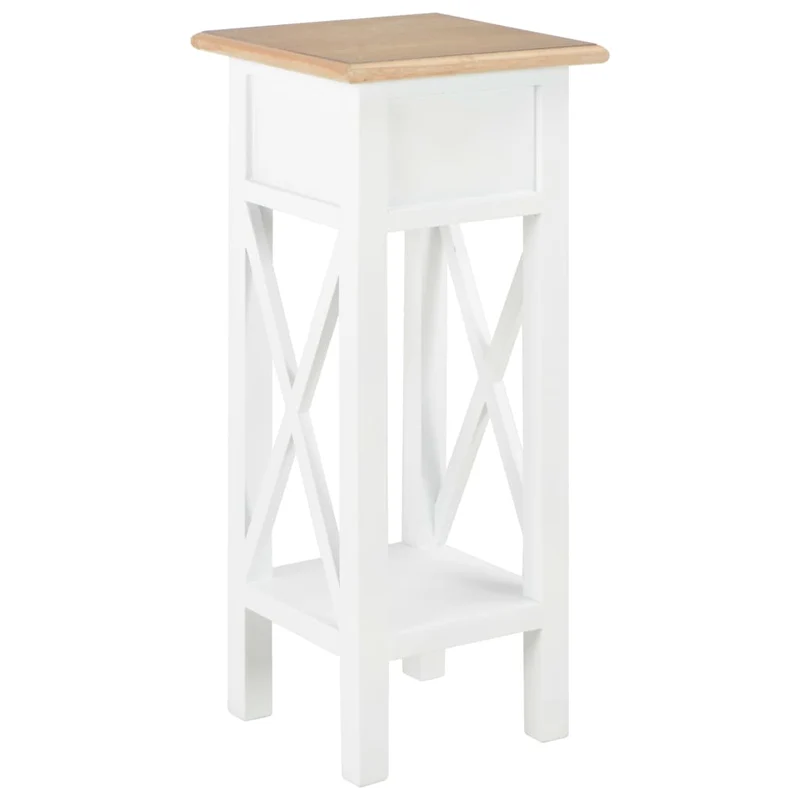Table d'appoint support de plante avec tiroir et étagère 27 x 27 x 65,5 cm MDF + bois de pin blanc et marron DEC032345