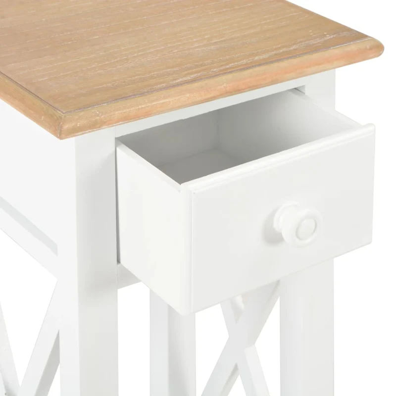 Table d'appoint support de plante avec tiroir et étagère 27 x 27 x 65,5 cm MDF + bois de pin blanc et marron DEC032345