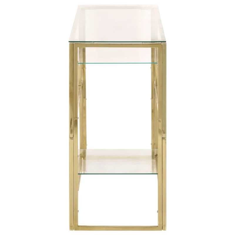 Table console avec étagère en acier inoxydable doré et verre trempé DEC031360
